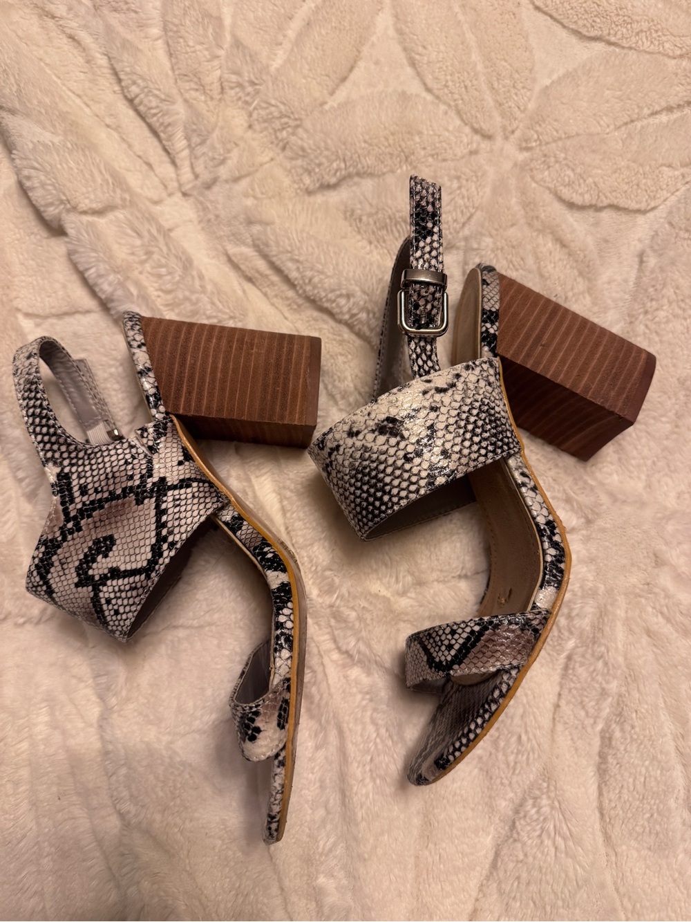 Snake-Print Block Heel Sandals - Women